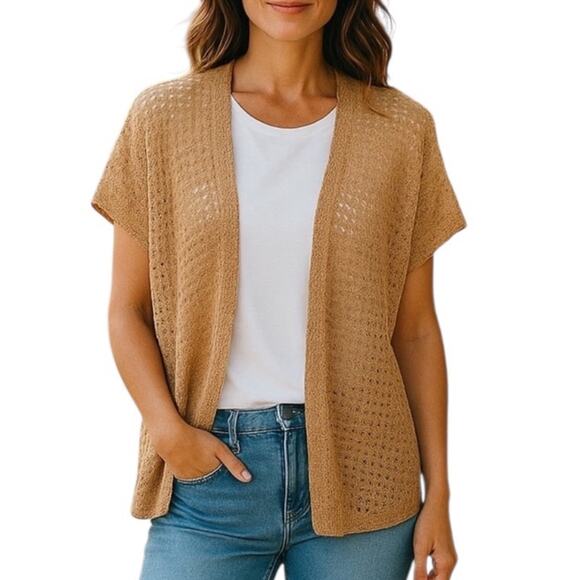 Rachel Zoe Open Front Cardigan Sweater Metallic Short Sleeve Kimono One Size - Picture 1 of 11